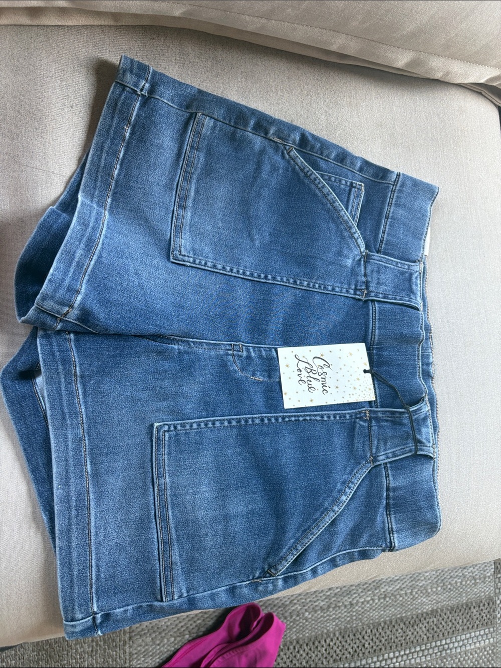 Women’s Blue Denim Shorts with Front Patch Pockets